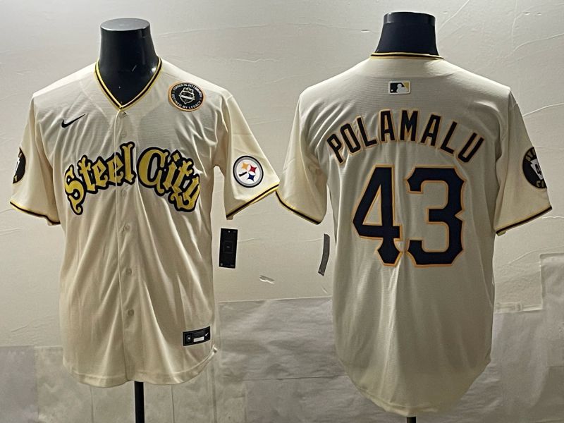 Men 2025 Nike Pittsburgh Steelers #43 Polamalu Cream Limited NFL Jersey style 09->milwaukee brewers->MLB Jersey
